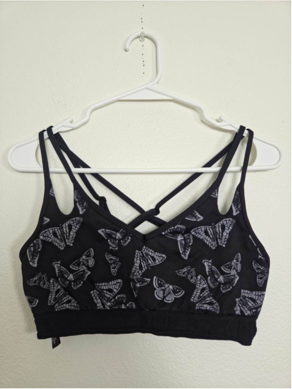 Victoria's Secret PINK Butterfly Sports Bra, Black and White size medium